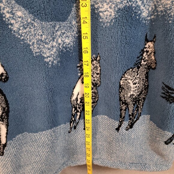 VTG Nordic Lights Jacket Coat Womens M Hooded Reversible Fleece Horse Pony Blue - Picture 6 of 14